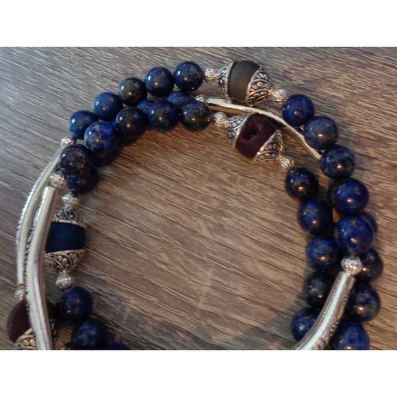 Agate Druzy, Lapis Lazuli Wrap Cuff moon dangle - Picture 3 of 8